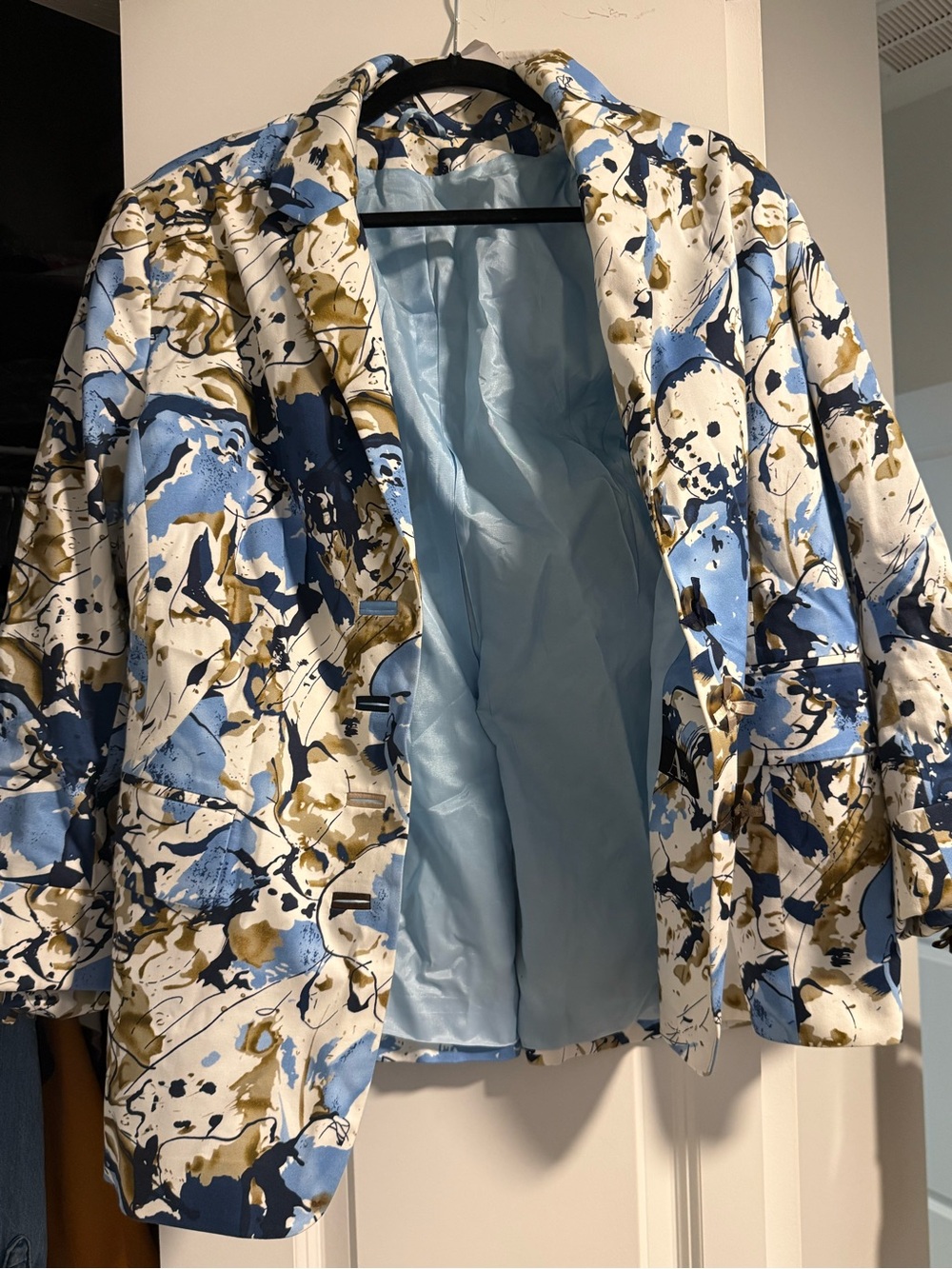 Blue Multi-Color Abstract Print Women's Blazer